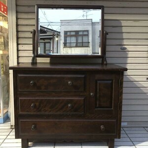  Hokkaido .. furniture dresser Showa Retro old furniture dresser peace furniture antique dark brown body 91.5cmx42.5cmx70cm