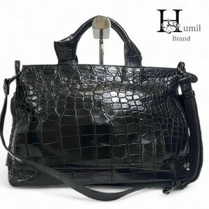 [ high capacity * genuine article ] crocodile shoulder Boston bag A4 mat black travel business crocodile exotic .2way