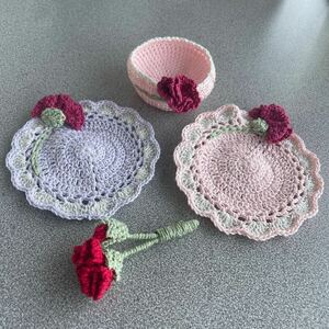  hand made Mother's Day carnation. brooch Coaster 2 sheets small vessel lacework 