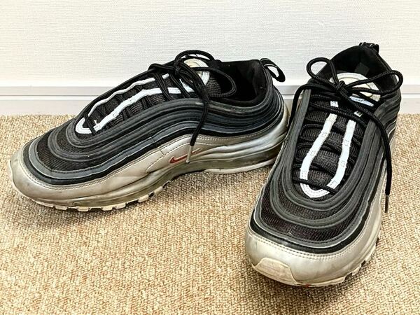 H163☆送料無料☆NIKE/ナイキ『AT5458-001』AIR MAX 97 QS サイズ:27.0cm SILVER AND BLACK エアマックス 中古スニーカー