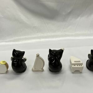 [T2508] 猫10個＋楽器3個 セブンコーポレーション 陶器 猫 オーケストラ 人形 アンティーク 黒猫楽団 ネコ SEVEN CORPORATION まとめの画像3