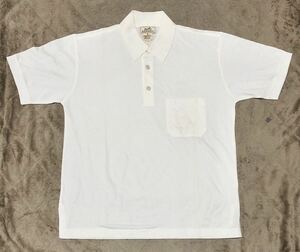 本物◆HERMES エルメス メンズ S ポロシャツ 白 ポケット 100%cotton イタリア製