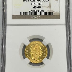 ★高鑑定 美品 1915 オーストリア フランツ・ヨーゼフ１世 1ダカット 金貨 双頭の鷲 NGC MS68 リストライク