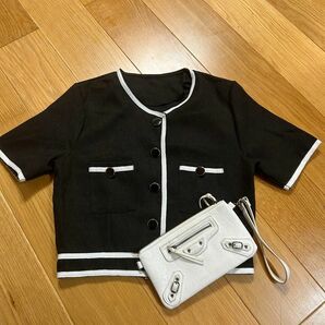 韓国 ブラック 半袖 ジャケット クラッチバッグ