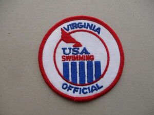 90s VIRGINIA USA SWIMMING OFFICIAL水泳 ビンテージ刺繍ワッペン/アメリカPATCHスイミング競泳スポーツ五輪アップリケ運動パッチ V194