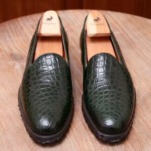 最高級◎【ONE HUNDRED%BIJAN】ビスポーク グリーンクロコダイルスリッポン 24.5cm前後 ビジネスカジュアル メンズ 革靴の画像2