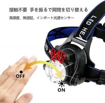 ヘッドライト USB充電式 センサー機能付き 90°調整可能 CREE T6ライト1000ルーメン_画像3