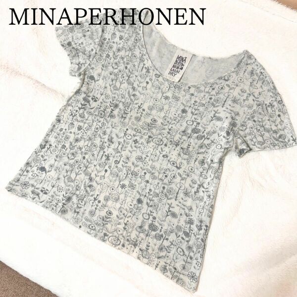 美品　ミナペルホネン　レターオブフラワー　カットソー　クルーネック　Tシャツ　MINAPERHONEN