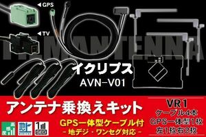 GPS一体型ケーブル & フィルムアンテナ セット イクリプス ECLIPSE DTVF12 同等品 AVN-V01 用 VR1 コネクター 地デジ ワンセグ フルセグ