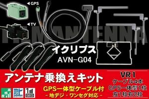 GPS一体型ケーブル & フィルムアンテナ セット イクリプス ECLIPSE DTVF12 同等品 AVN-G04 用 VR1 コネクター 地デジ ワンセグ フルセグ