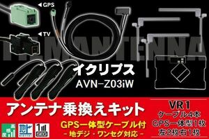 GPS一体型ケーブル & フィルムアンテナ セット イクリプス ECLIPSE DTVF12 同等品 AVN-Z03iW 用 VR1 コネクター 地デジ ワンセグ フルセグ