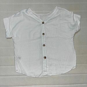 レディース　白シャツ　ブラウス　Sサイズ　キッズ　春服　夏服　古着　透け感　半袖　 半袖 シンプル トップス シャツ