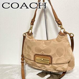 美品COACH コーチショルダーバッグハンドバッグゴールドシグネチャー総柄