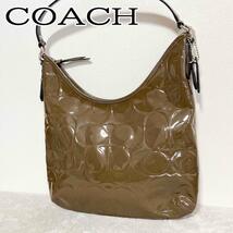 美品COACHコーチセミショルダーバッグトートバッグブラウン茶シグネチャー総柄_画像1