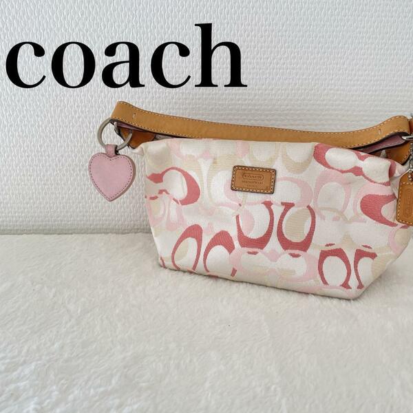 レアCoachコーチハンドバッグトートバッグ シグネチャーベージュピンク桃