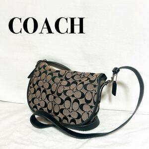 美品COACH コーチショルダーバッグハンドバッグブラック黒シグネチャー総柄