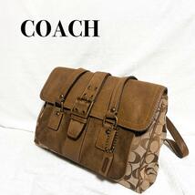 美品COACHコーチセミショルダーバッグトートバッグブラウン茶シグネチャー総柄_画像1