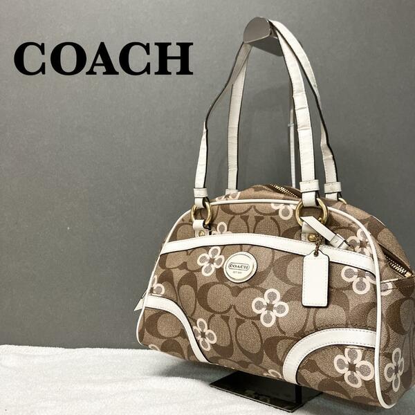 美品COACHコーチセミショルダーバッグトートバッグブラウン茶シグネチャー総柄