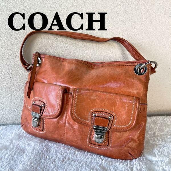 美品COACH コーチショルダーバッグハンドバッグレッド赤