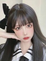 ウィッグ　フルウィッグ　新生活 入学 ロングストレート　黒 韓国 コスプレ 女装　人気　医療用　コスプレウィッグ 女子高生　女子中学生_画像6