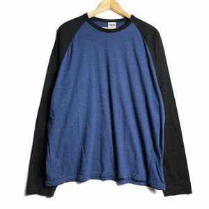 00's オールドネイビー ラグランスリーブ コットン Tシャツ 長袖 (XL) 黒×紺杢系 ロンT クルーネック 旧タグ ギャップ GAP 2002年製 Y2K