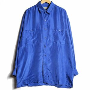 90's ロバートストック 100% シルク シャツ 長袖 (XL) 青系 無地 ボックスシャツ SILK 90年代 旧タグ オールド ROBERT STOCK Y2K