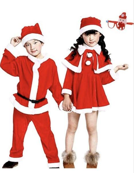 サンタ 衣装 子供 コスプレ キッズ メガネ＆帽子付き 女の子 90cm