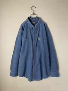 761 海外 ヴィンテージ CHAPS RALPH RAULEN やわらか インディゴ コットン シャツ ラルフローレン サイズ XXL 実寸参照