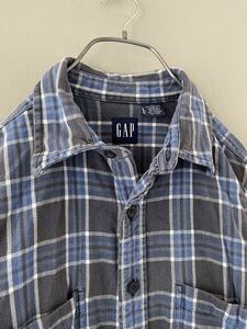 940 ビンテージ OLD GAP 中厚手 やわらか コットン 長袖 ロングスリーブ シャツ サイズ M表記/L相 実寸参照