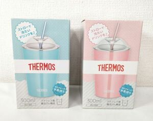 THERMOS サーモス 保冷ストローカップ 300ml ホワイト JDJ-300 ステンレス製 魔法びん構造【未使用】5524D