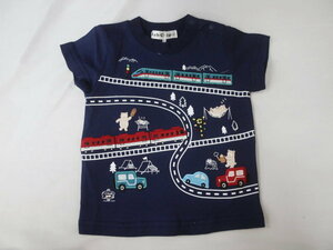 新品　110　電車　クマ　半袖Ｔシャツ　ネイビー　レターパック発送（代引き不可）7000224