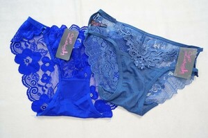 ★セクシー可愛いビキニショーツ/ローライズ/ストレッチレースなビキニパンツ/紺と青2枚セット/日常にコスプレに