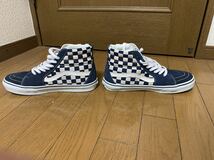 ★VANS バンズ スニーカー ハイカット SK8-Hi チェック チェッカー 紺×白★24.５センチ_画像4