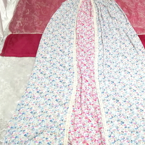 ピンク青花柄ネグリジェキャミソールマキシロングスカートワンピース Pink blue flower pattern negligee camisole maxi long skirt dressの画像1