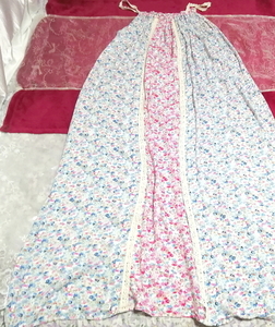 ピンク青花柄ネグリジェキャミソールマキシロングスカートワンピース Pink blue flower pattern negligee camisole maxi long skirt dress,ワンピース&ロングスカート&Mサイズ
