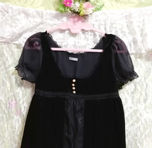 黒ブラックベロアレース半袖ネグリジェチュニックワンピース Black velour lace negligee sleeve tunic dress_画像4