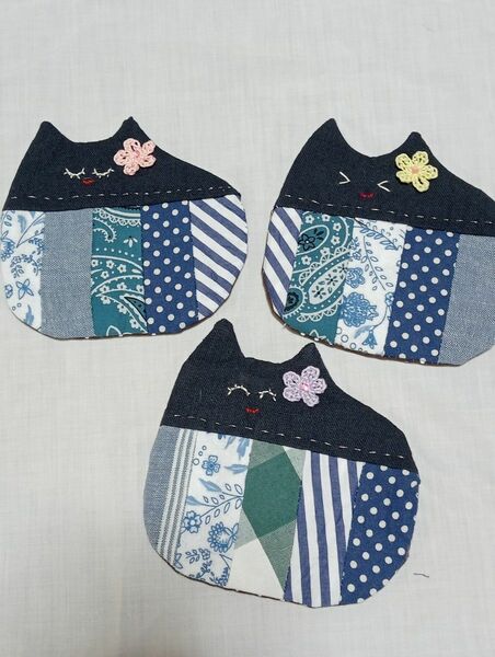 3枚セット♪猫コースター パッチワーク ハンドメイド handmade