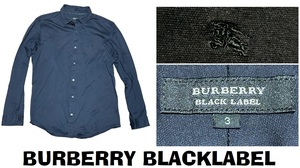 新品同然バーバリーブラックレーベルBURBERY BLACKLABEL刺入り長袖シャツ★天竺コットン★ネイビー★三陽商会★3