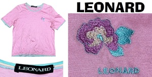 新品同然レオナールLEONARD刺繍入り半袖Tシャツ★ピンク★LL