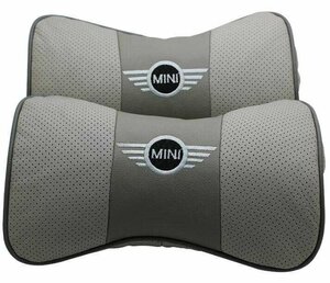 新品 MINI ミニ ロゴ刺繍 本革 レザー 自動車 2個セット ネックパッド 頚椎サポート 首枕 汎用品 F54 F55 F56 F57 R55 R56 R57
