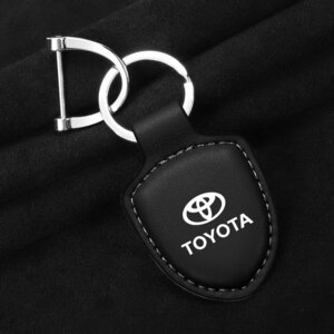 トヨタ TOYOTA キーホルダー キーリング キーチェーン 車用 ストラップ 牛革製 薄型 軽量 鍵 カギ メンズ レディース ☆ブラック