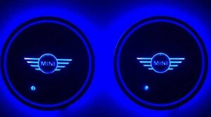 ★新品★BMW MINI ミニ ロゴ 車載 装飾コースター LEDドリンク ホルダー LEDコースター 2枚セット（色を自由に変える）