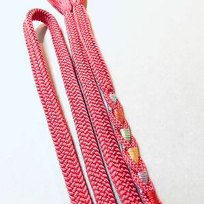 帯締め　上品ピンク×5色ポイント　美しい編み目　艶やか　小紋　 和装小物 着物