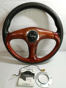 [ junk ] Victoria/ creel Tria steering wheel leather wood steering wheel approximately 35cm scratch equipped screw lack of 