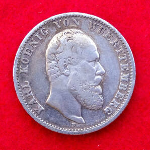 1876年 ドイツ・ヴュルテンベルク 2マルク銀貨 の画像1