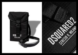 定価3.7万 ディースクエアード DSQUARED2 CERESIO 9 MILANO＆ブランドロゴ入りショルダーウォレットバッグ ポシェット 財布 トラベル