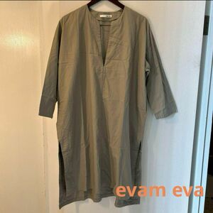 evam eva エヴァムエヴァ　リネン混ワンピース　カーキ