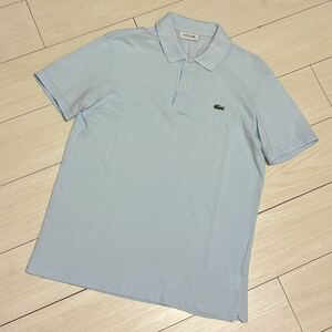 良品 LACOSTE ラコステ 半袖 ポロシャツ 4 ライトブルー系 スリムフィット コットン PH051V ワッペンロゴ 日本製 メンズ