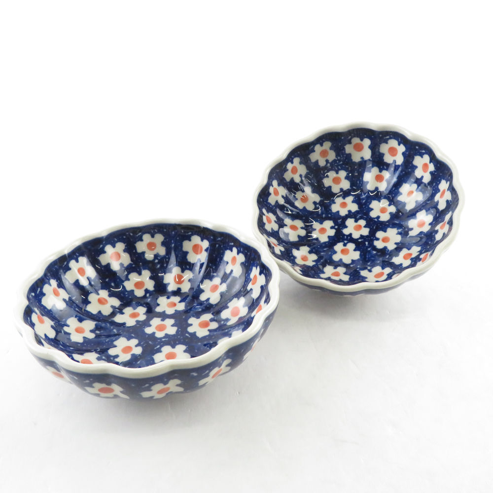 상태 좋음 CERAMIKA ARTYSTYCZNA 12cm 그릇 2개 핸드메이드 한 쌍 작은 그릇 광택 꽃무늬 SU6250E, 서양식기, 그릇, 다른 사람