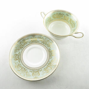 美品 WEDGWOOD ウェッジウッド コロンビア セージグリーン スープカップ＆ソーサー 金彩 ゴールド SY8891Hの画像2